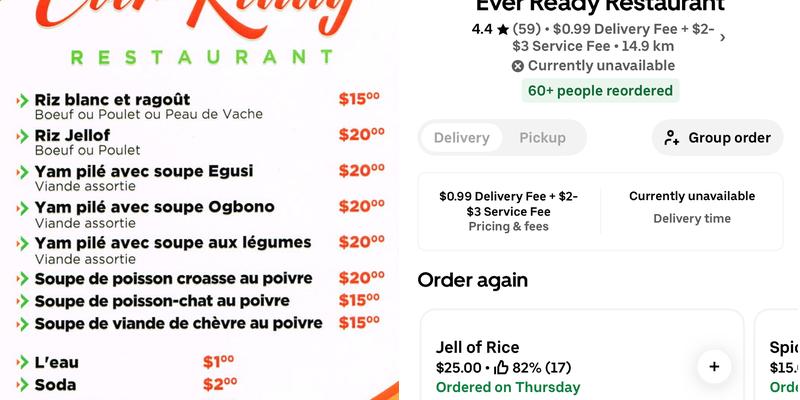Ever Ready Restaurant Menu