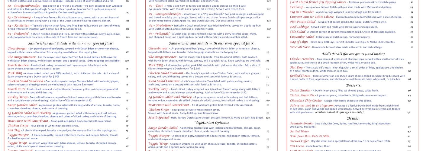 Hungry Dutchman Café Menu