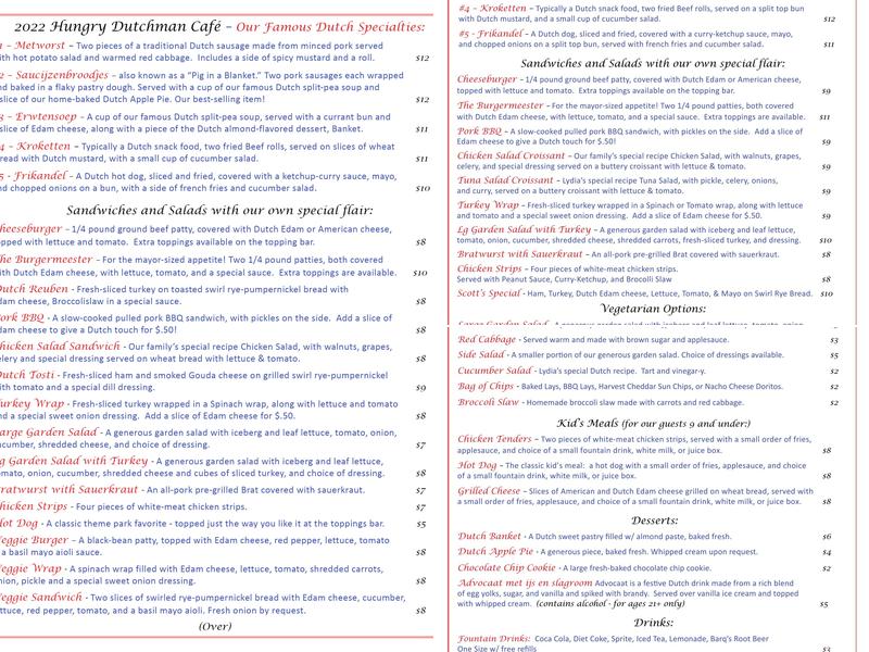 Hungry Dutchman Café Menu