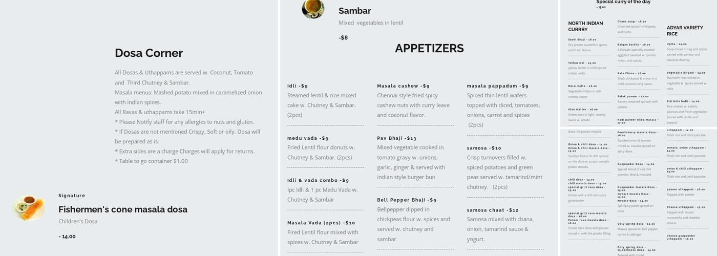 Adyar Ananda Bhavan Menu