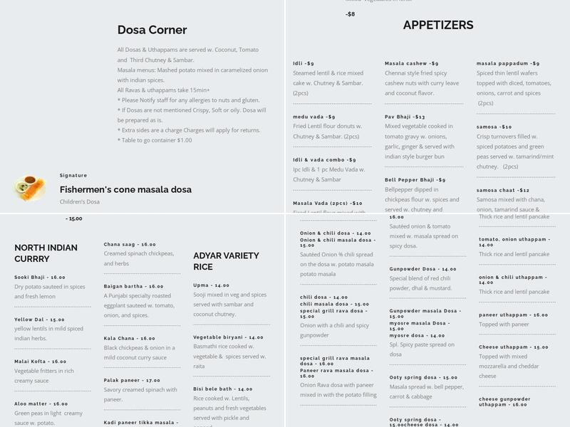 Adyar Ananda Bhavan Menu