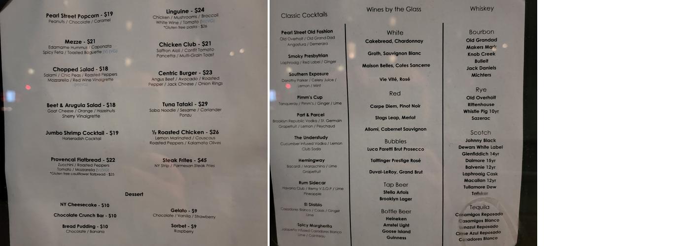 Centric Bar & Grill Menu