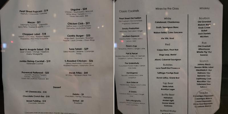 Centric Bar & Grill Menu