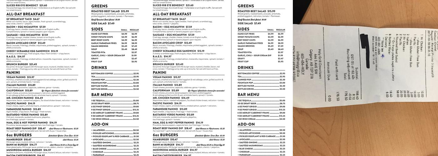 Holy Grill Menu