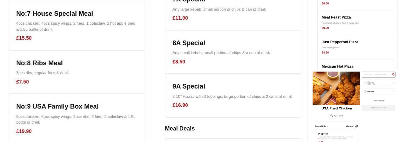 Usa fried chicken Oswestry Menu