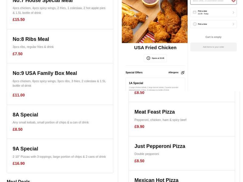 Usa fried chicken Oswestry Menu