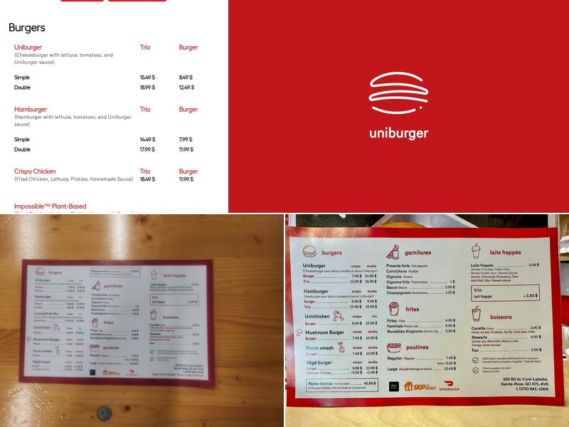 Uniburger Menu