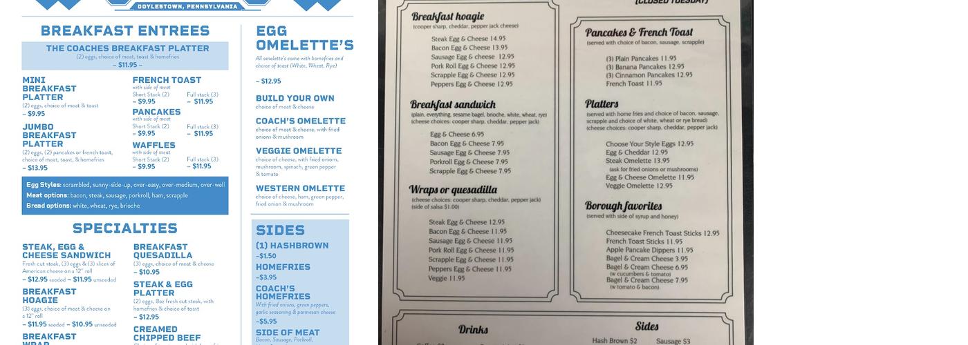 Breakfast At Coach's Menu