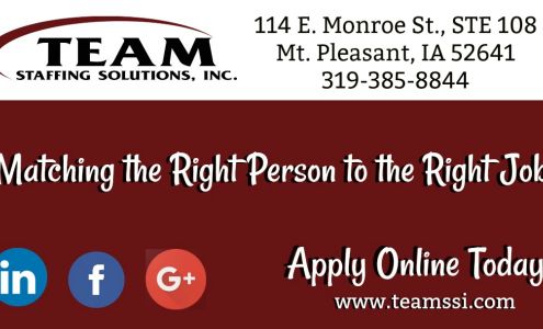 Team Staffing Solutions STE #108, 114 E Monroe St, Mt Pleasant Iowa 52641