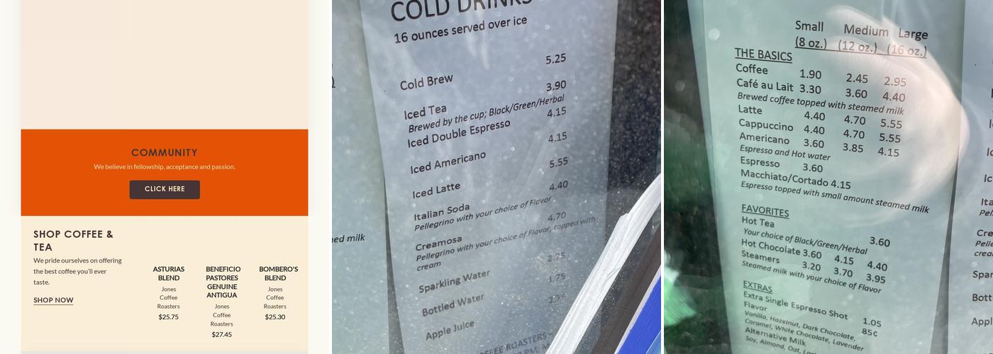 Jones Coffee Hut Menu