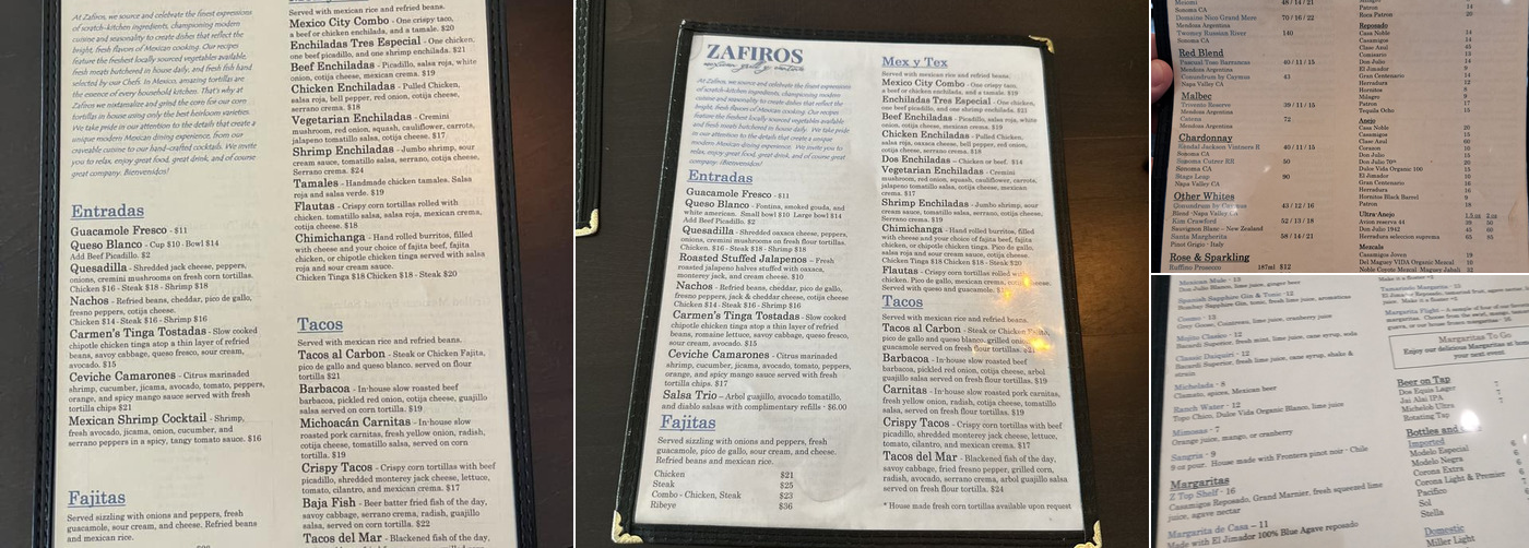 Zafiros Mexican Grill y Cantina, Colleyville Menu, Reviews (217