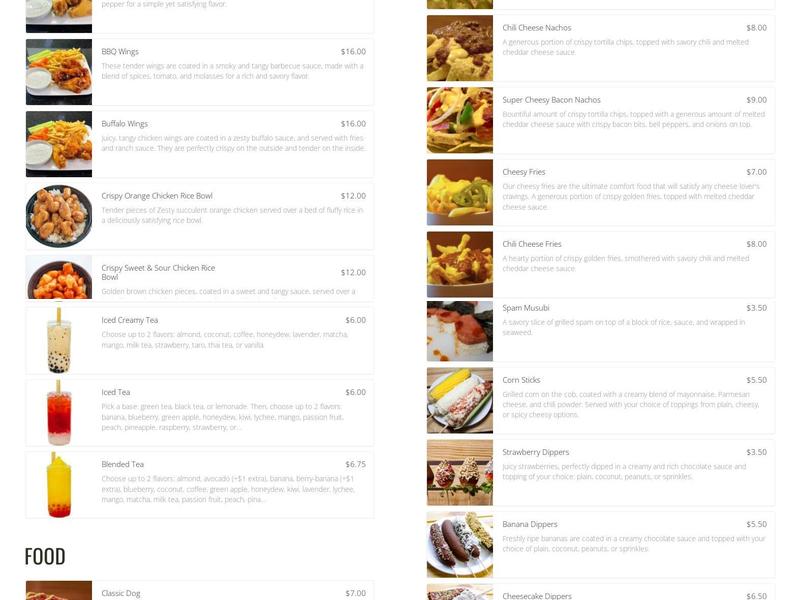 Bobablastic Menu