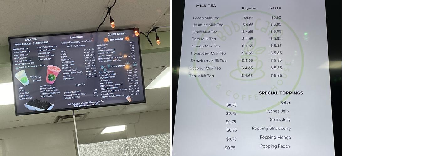 Boba Cafe Menu