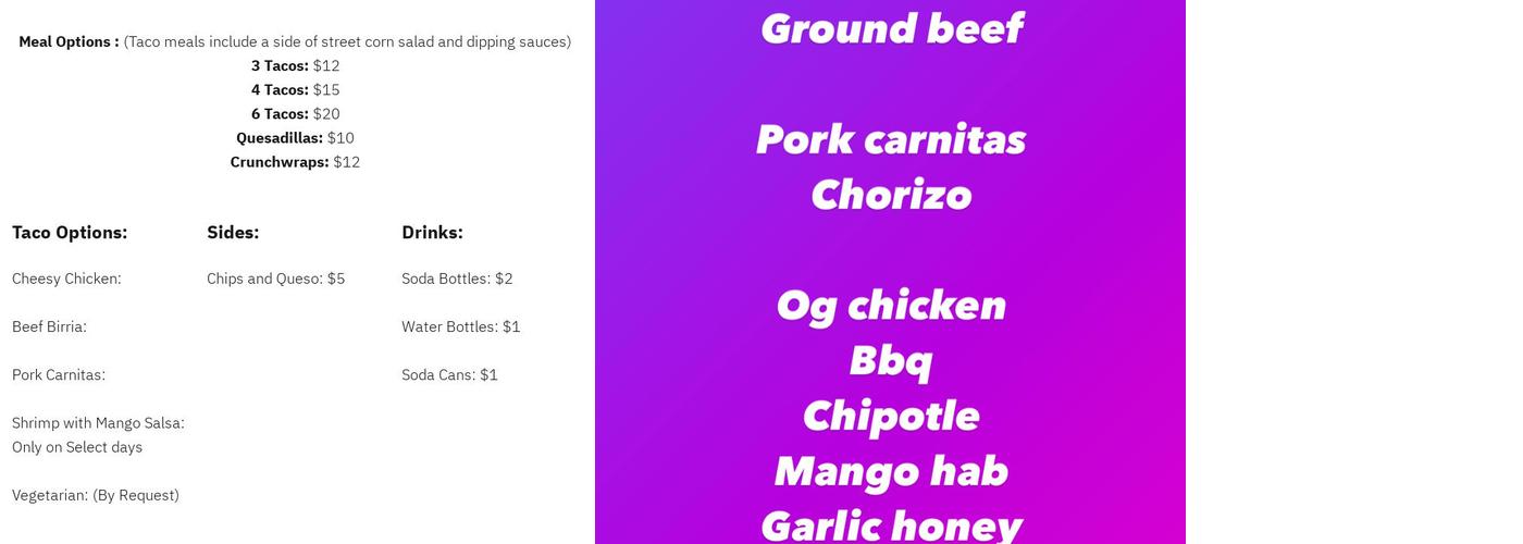 Chops Taco Menu