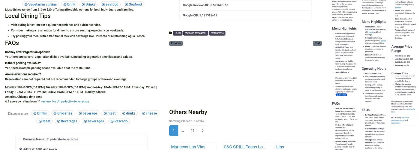 Un pedacito de veracruz Menu