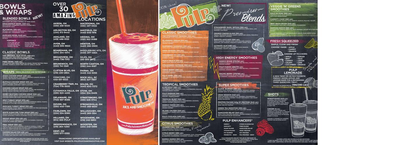 Pulp Juice and Smoothie Bar Menu