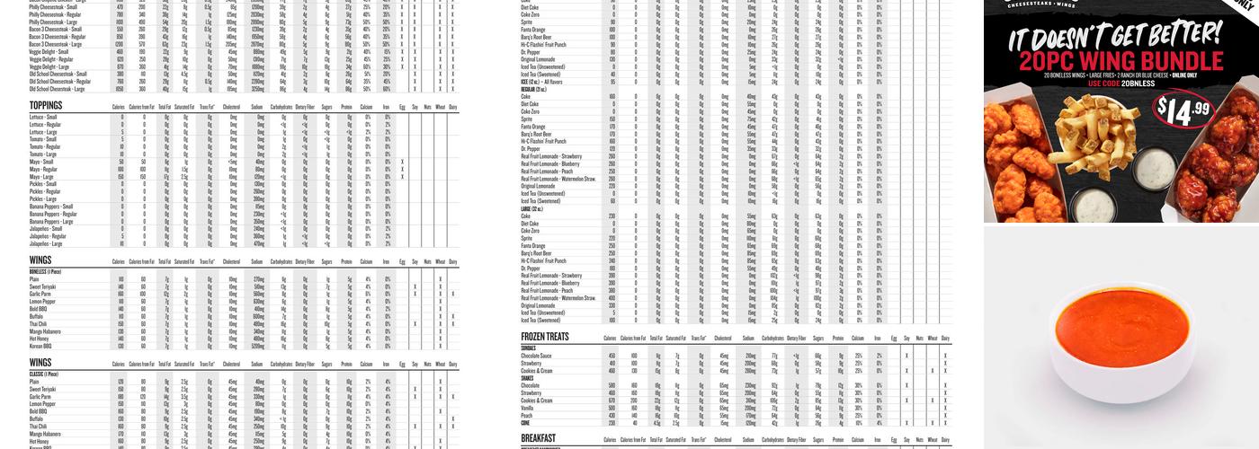 Charleys Cheesesteaks and Wings Menu