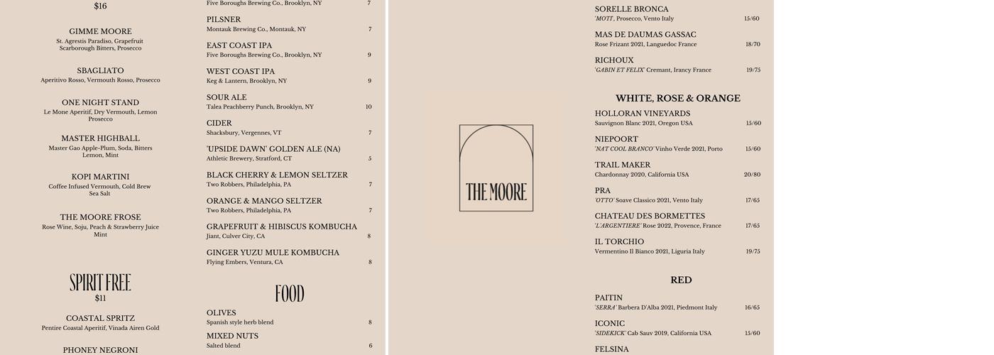 Café Moore Menu