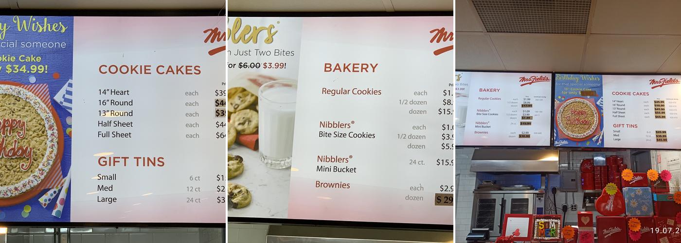Mrs. Fields Menu