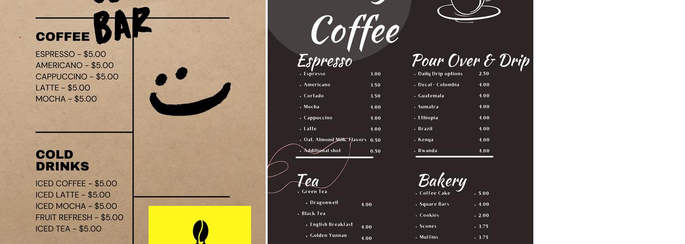 Chicky's Coffee Menu