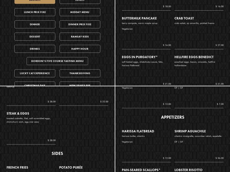 GORDON RAMSAY HELL'S KITCHEN Menu