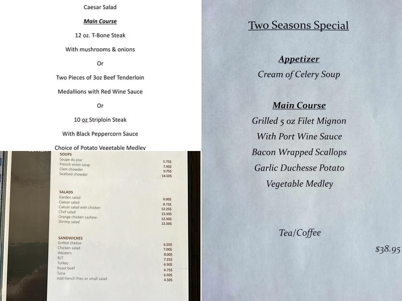 Two Seasons Restaurant and Bar Menu