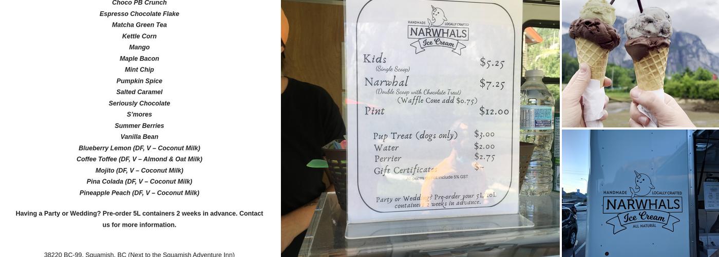 Narwhals Ice Cream Menu