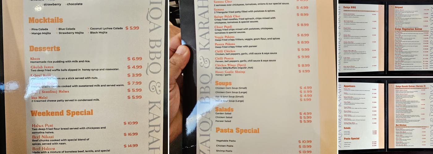 Zaiqa BBQ & Karahi Menu