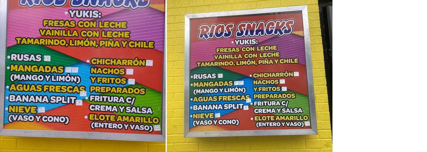 Rios Snacks Menu