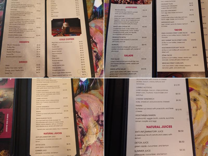 MAYA CAFE Lounge & Gallery Menu