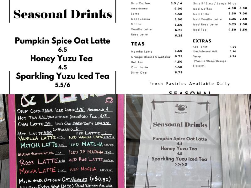 Boats & Beans Menu