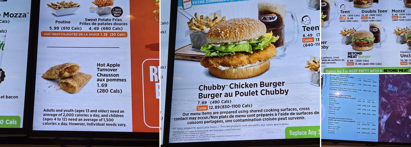 A&W Canada Menu