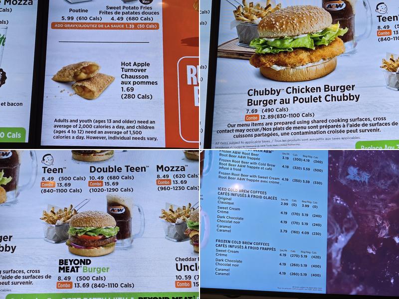 A&W Canada Menu