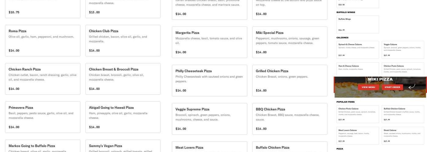 Miki Pizza Menu