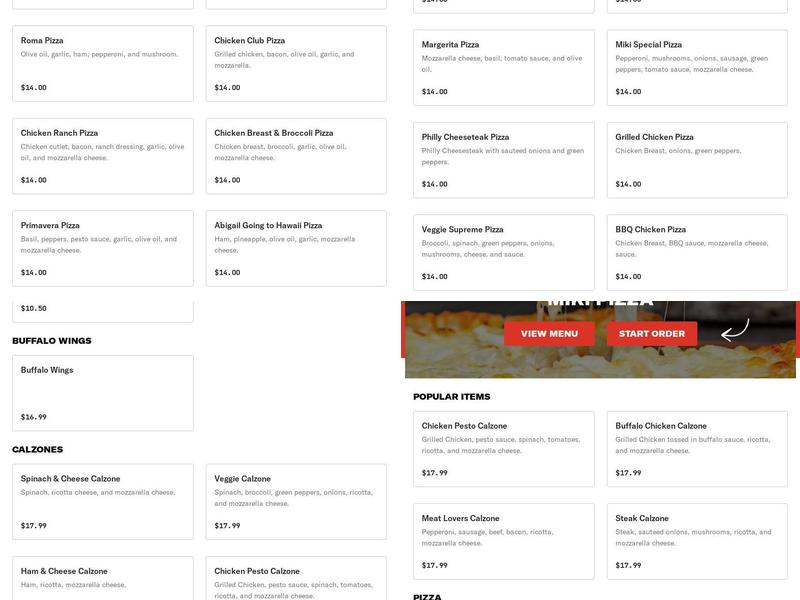 Miki Pizza Menu