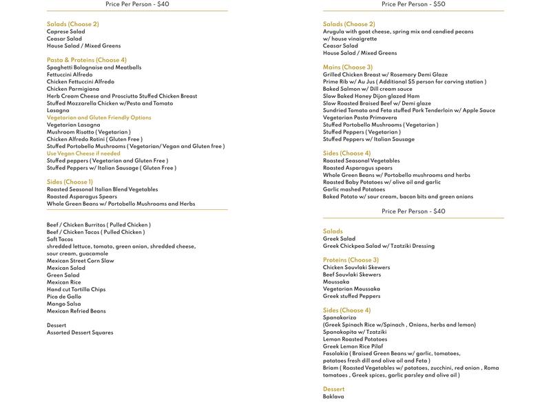 Vernon Catering & Hospitality Menu