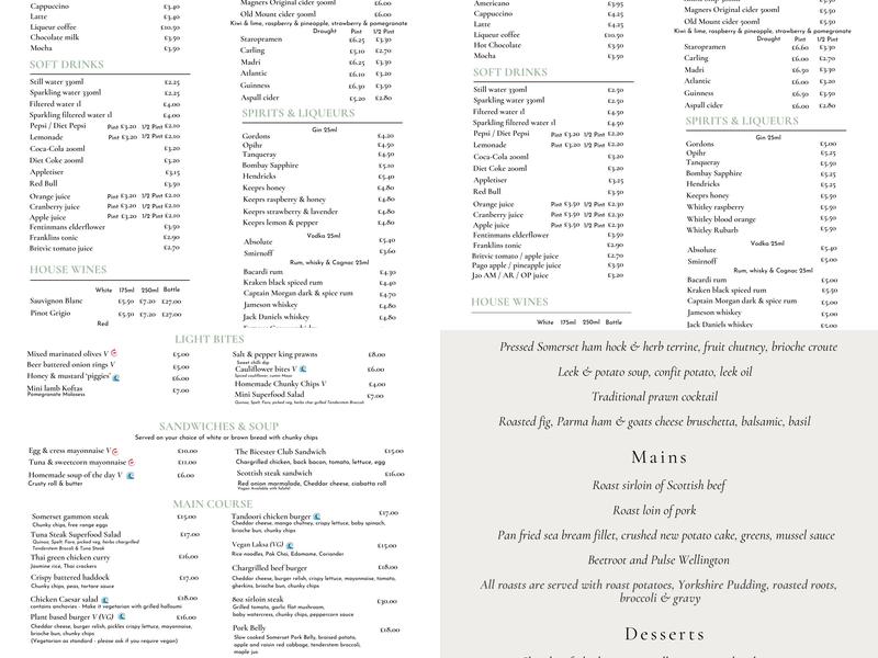 Bicester Hotel Golf and Spa Menu