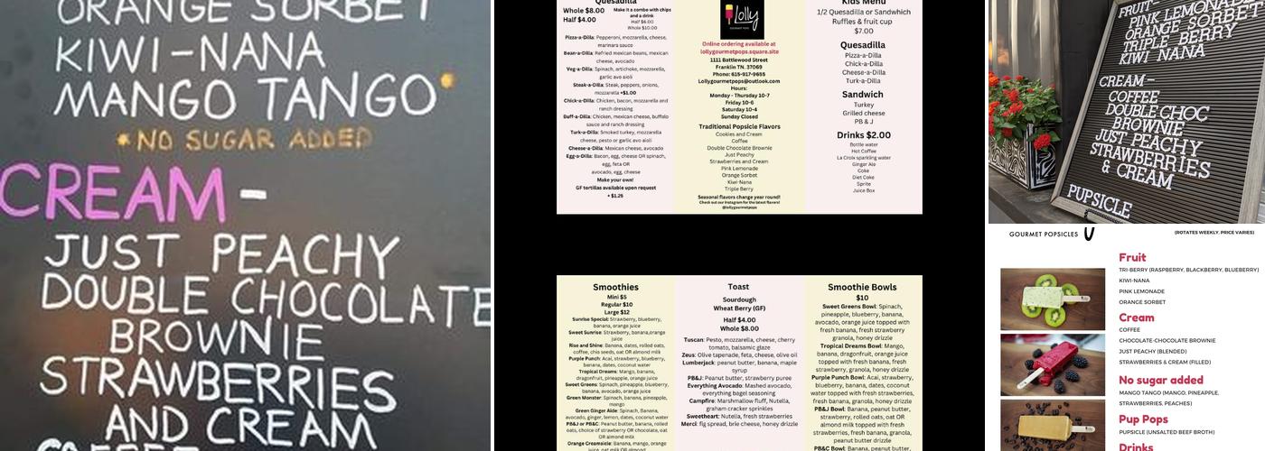 Lolly Gourmet Pops Menu