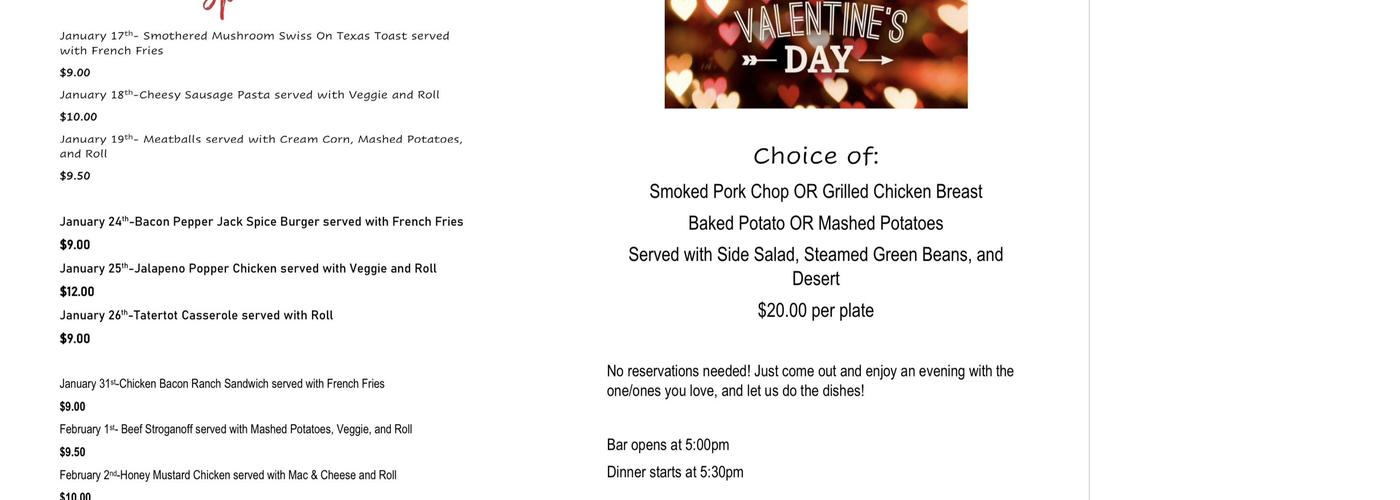 Fraternal Order of Eagles #3288 Menu