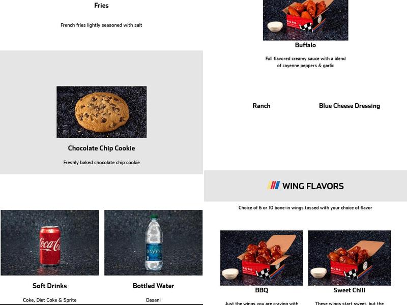 NASCAR Wings Menu