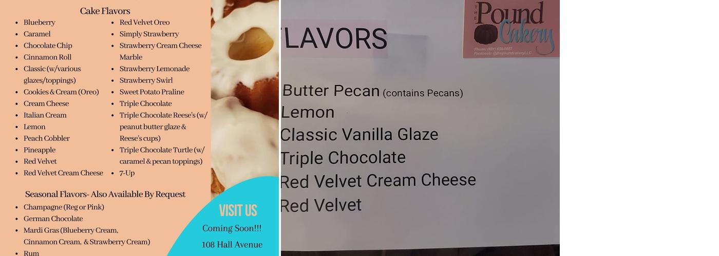 The Pound Cakery Menu