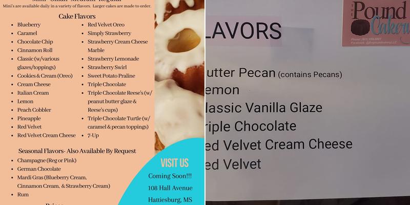 The Pound Cakery Menu