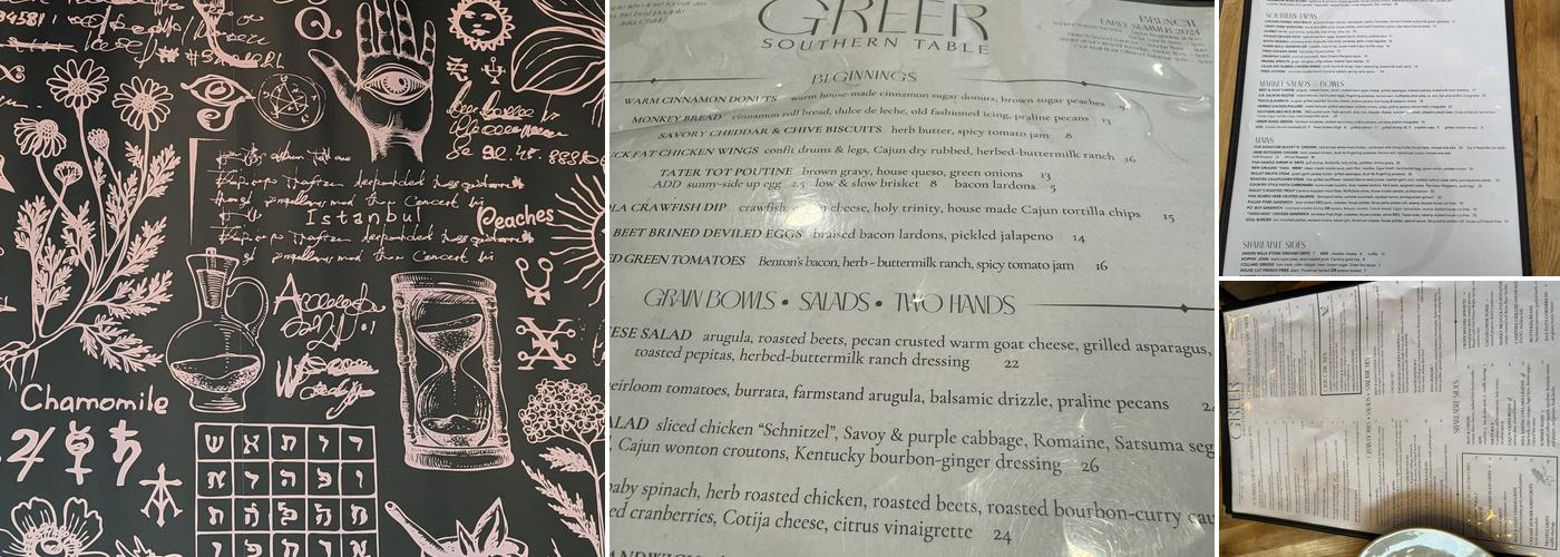 Greer Southern Table Menu