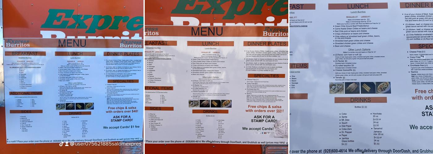 Express Burritos Menu