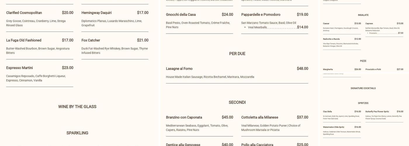 La Fuga Menu