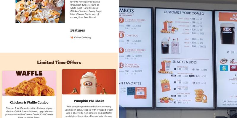 A&W Restaurant Menu