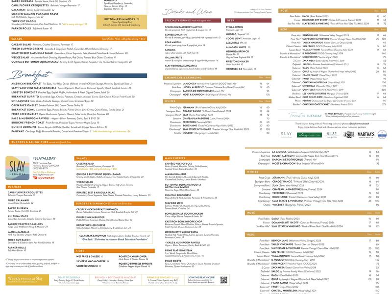 Slay Hermosa Menu