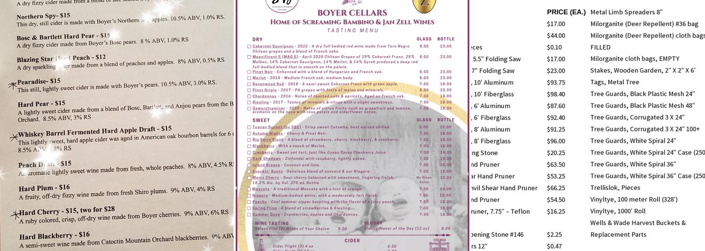 Boyer Cellars Menu