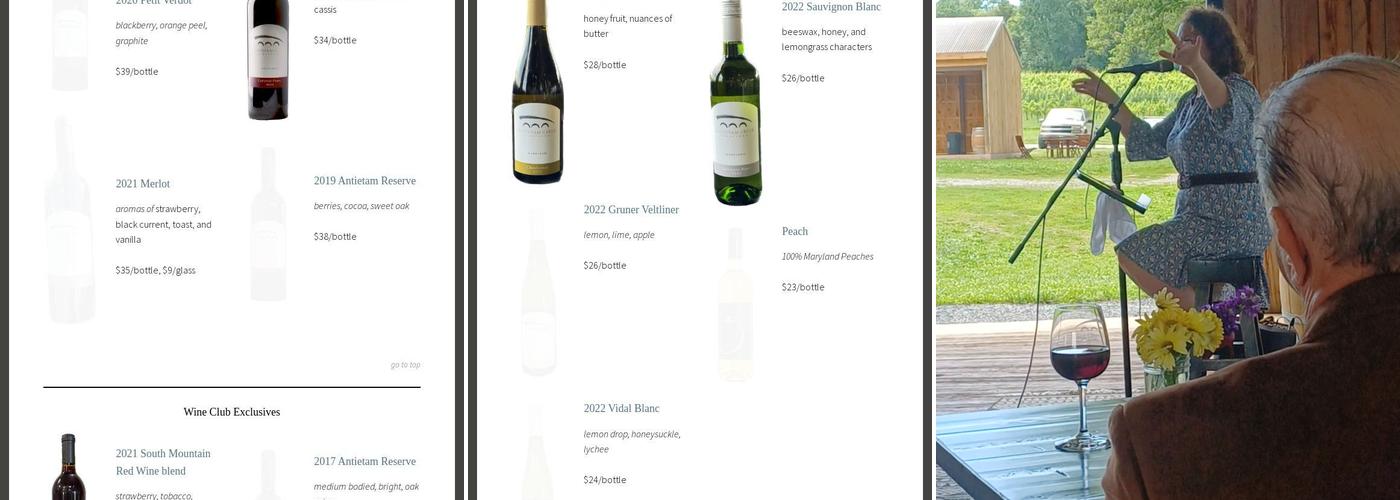 Antietam Creek Vineyards Menu