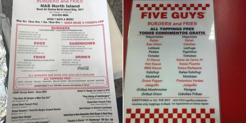 Five Guys Menu
